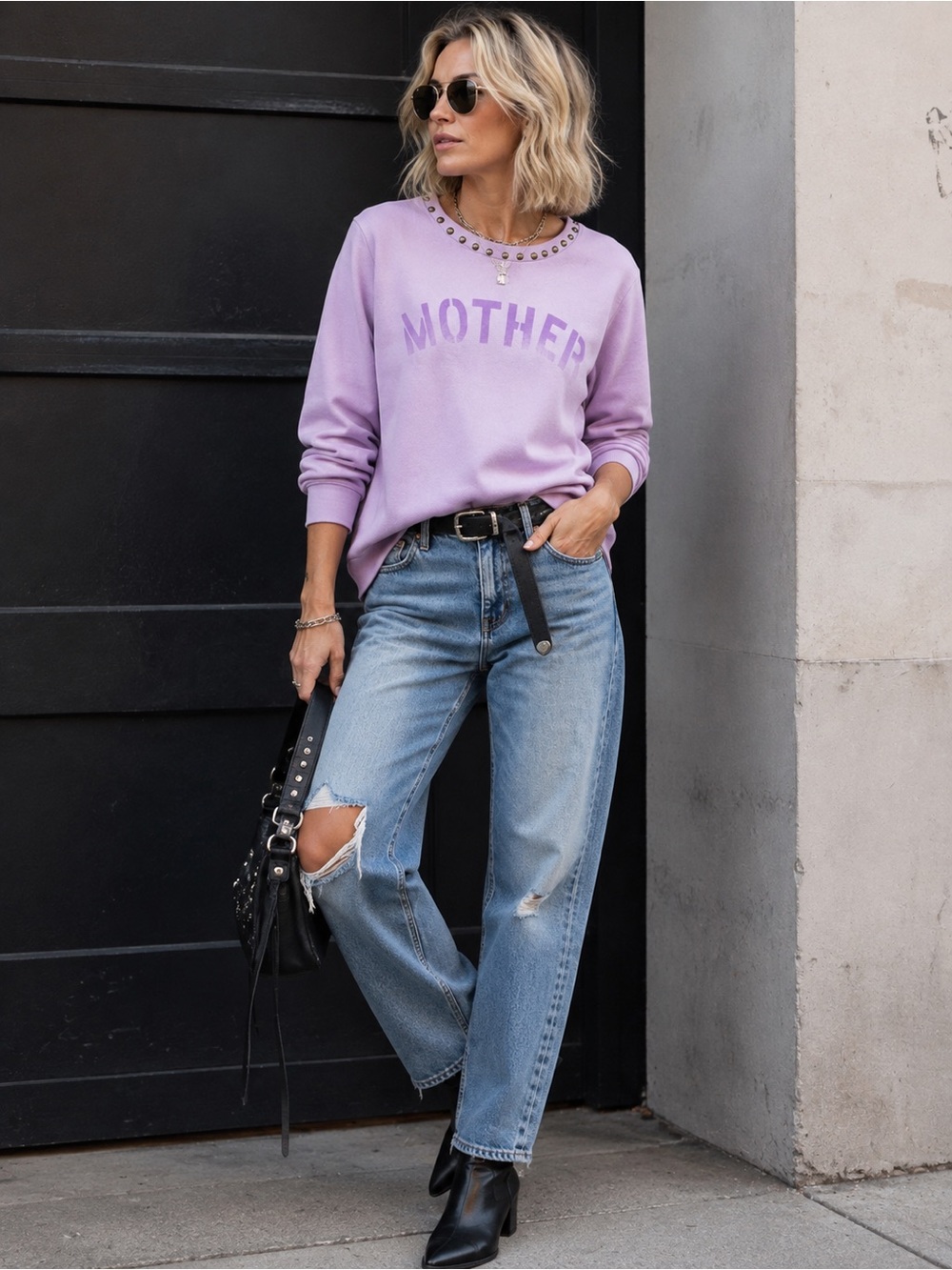 MOTHER The Camper Crewneck Sweatshirt Studded Graphic Pullover Rare Find